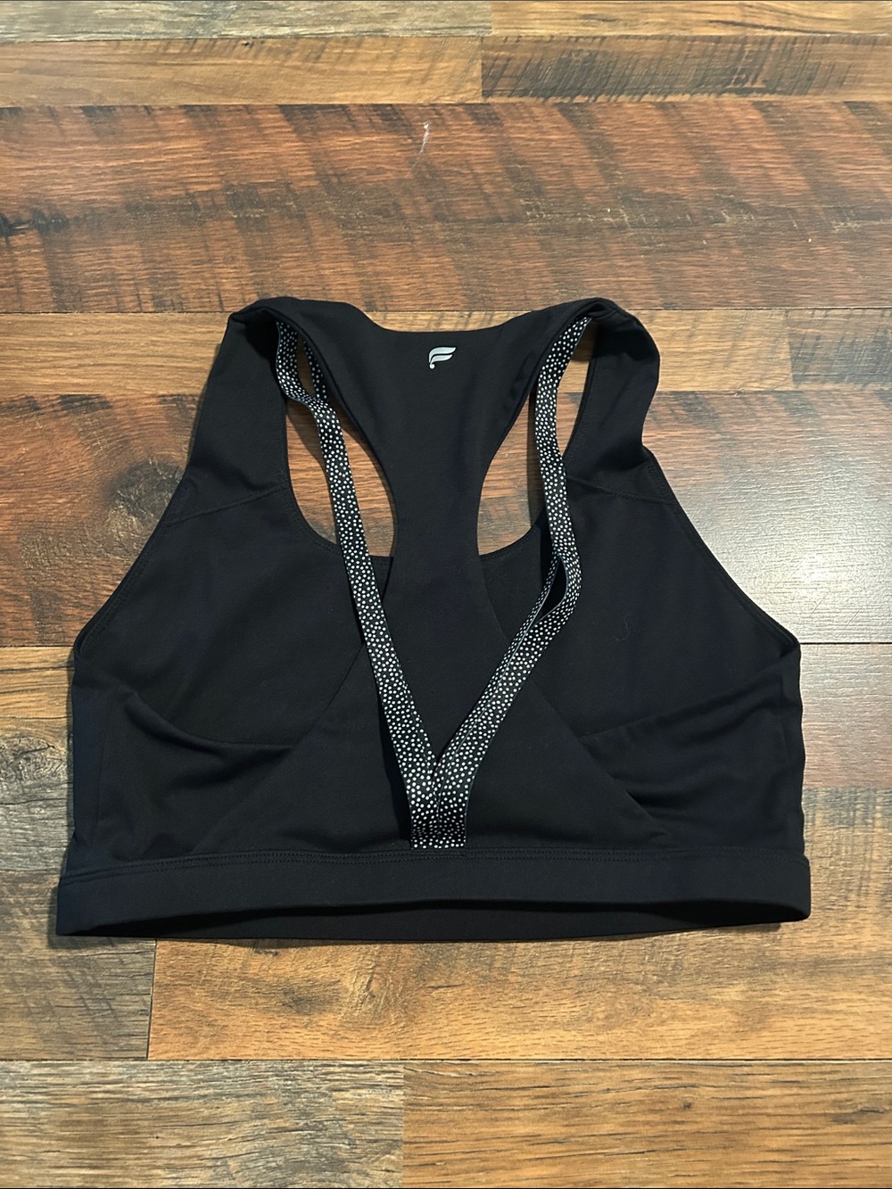 Fabletics Black Sports Bra with Sparkle-Trim Straps